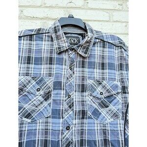 Buckle Black Button Up Shirt Mens XXL Blue Plaid Long Sleeve Athletic Fit